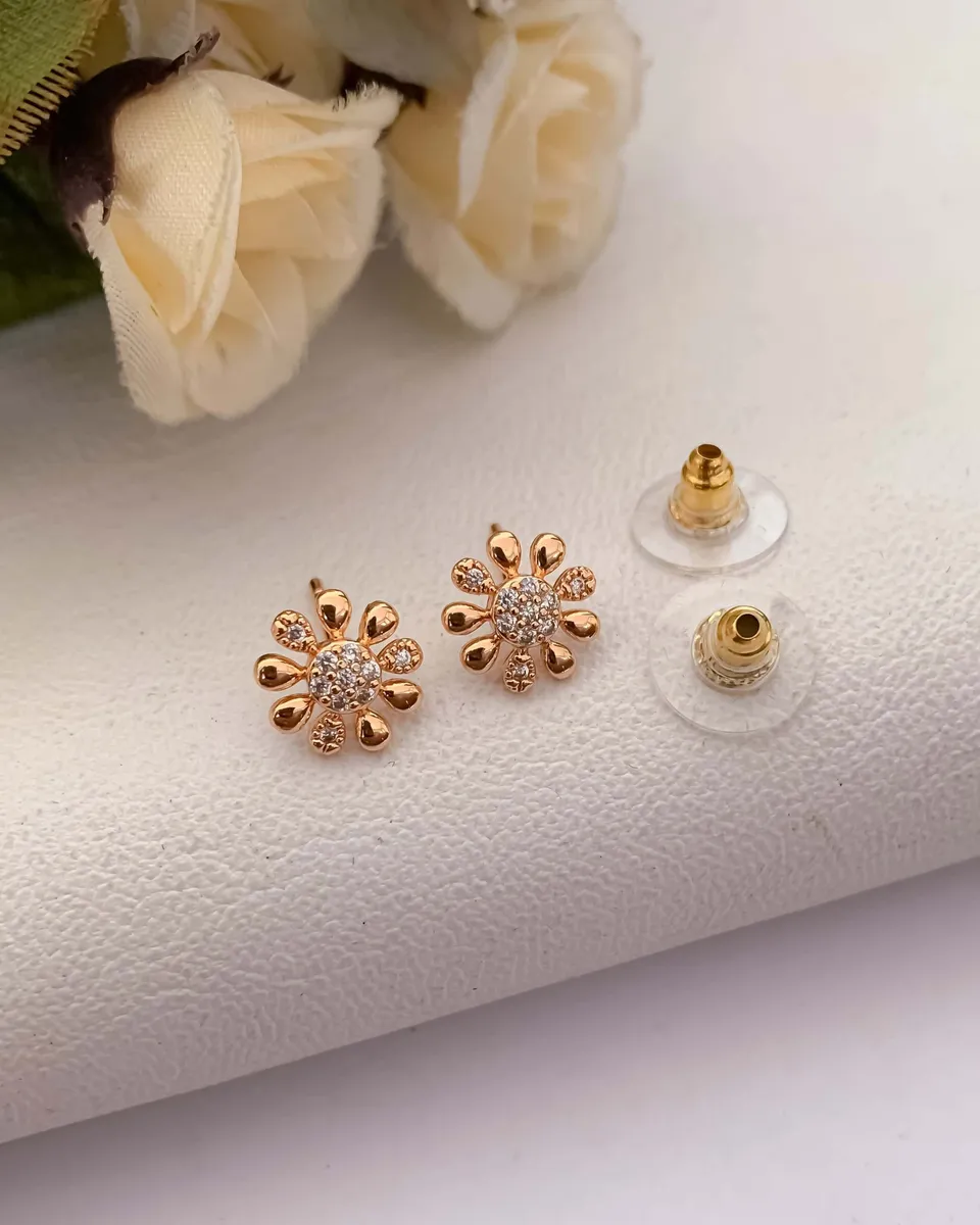 Buy 1 Get 1 Free -American Diamond  Rose Gold Flower Shape Fancy Earrings