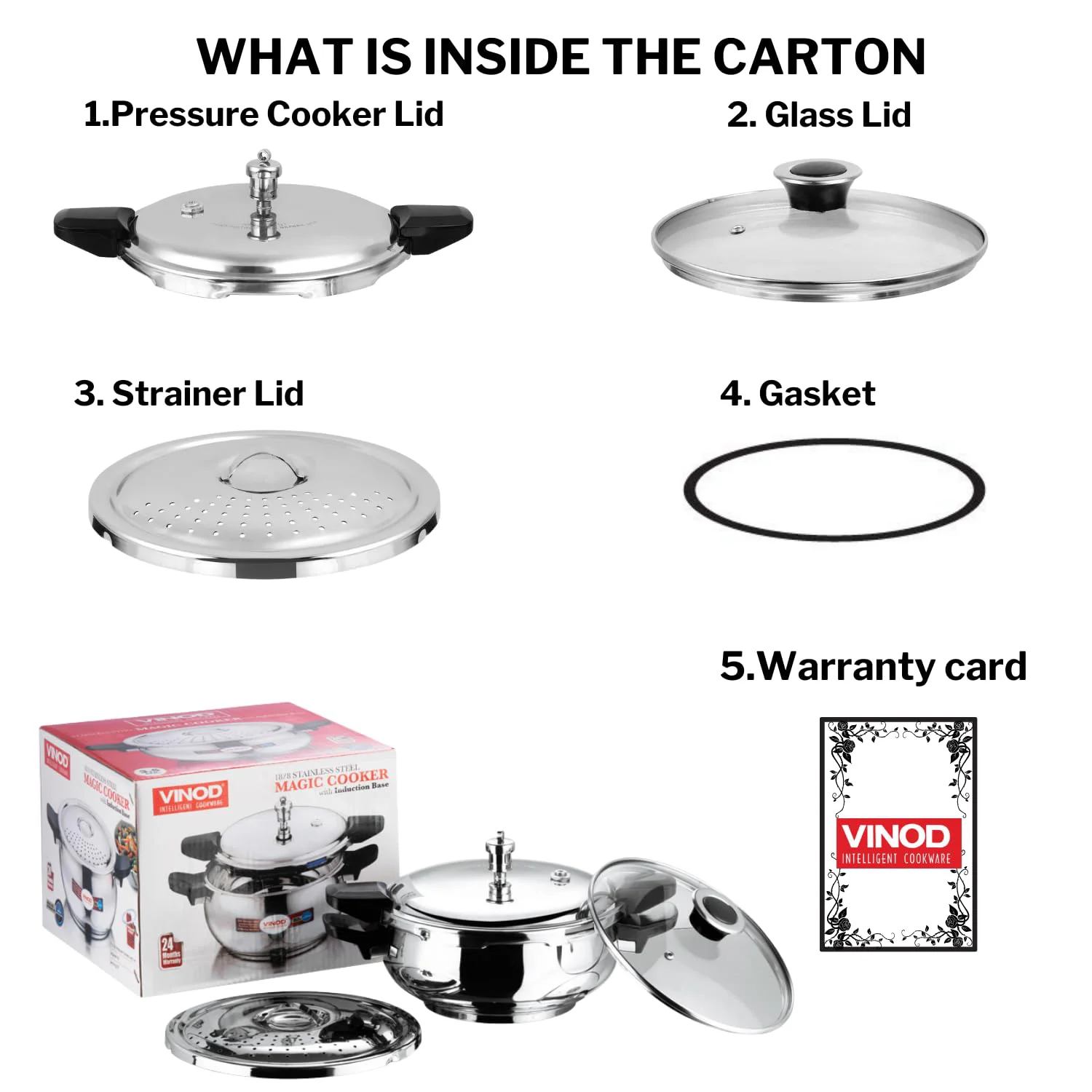 Vinod Magic Stainless Steel Smart 3 in 1 Pressure Cooker 3.5 Litre | 5mm Thick Base | All in One Cooker with Strainer & Glass Lid | Induction and Gas Base | ISI certified | 2 Years Warranty - image 4