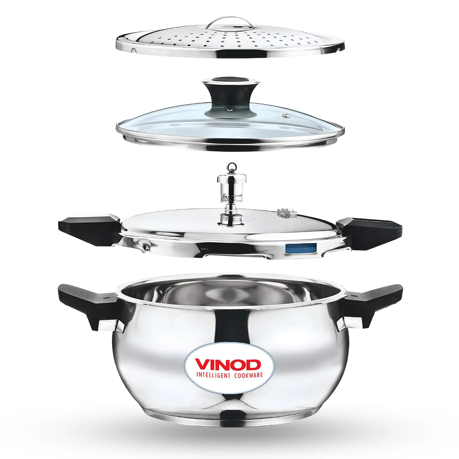 Vinod Magic Stainless Steel Smart 3 in 1 Pressure Cooker 3.5 Litre | 5mm Thick Base | All in One Cooker with Strainer & Glass Lid | Induction and Gas Base | ISI certified | 2 Years Warranty - image 1