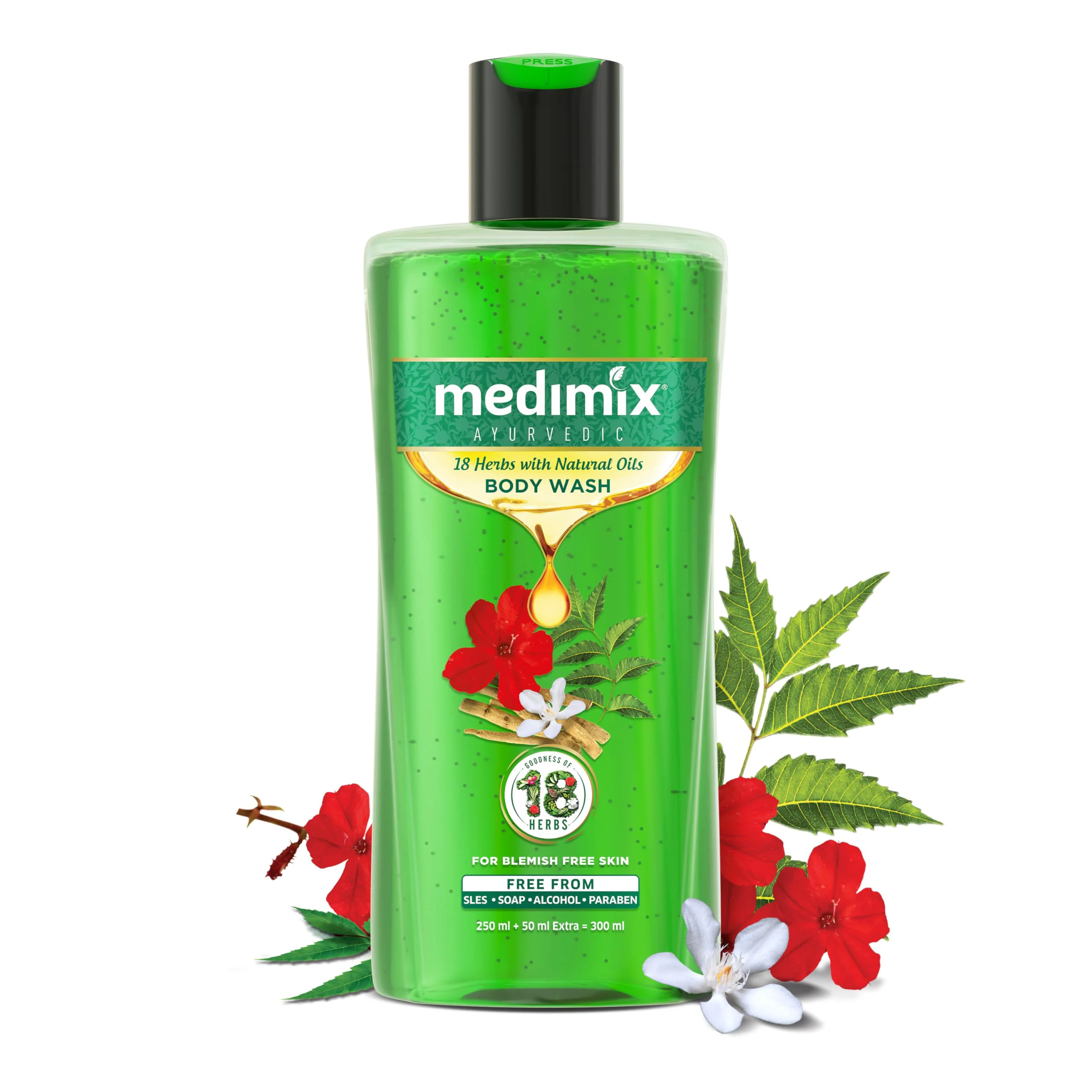 3x Medimix Ayurvedic Bodywash 18 Herbs & Natural Oils | Herbal | Paraben-free & Sulphate-free 300ml each - Pack of 3