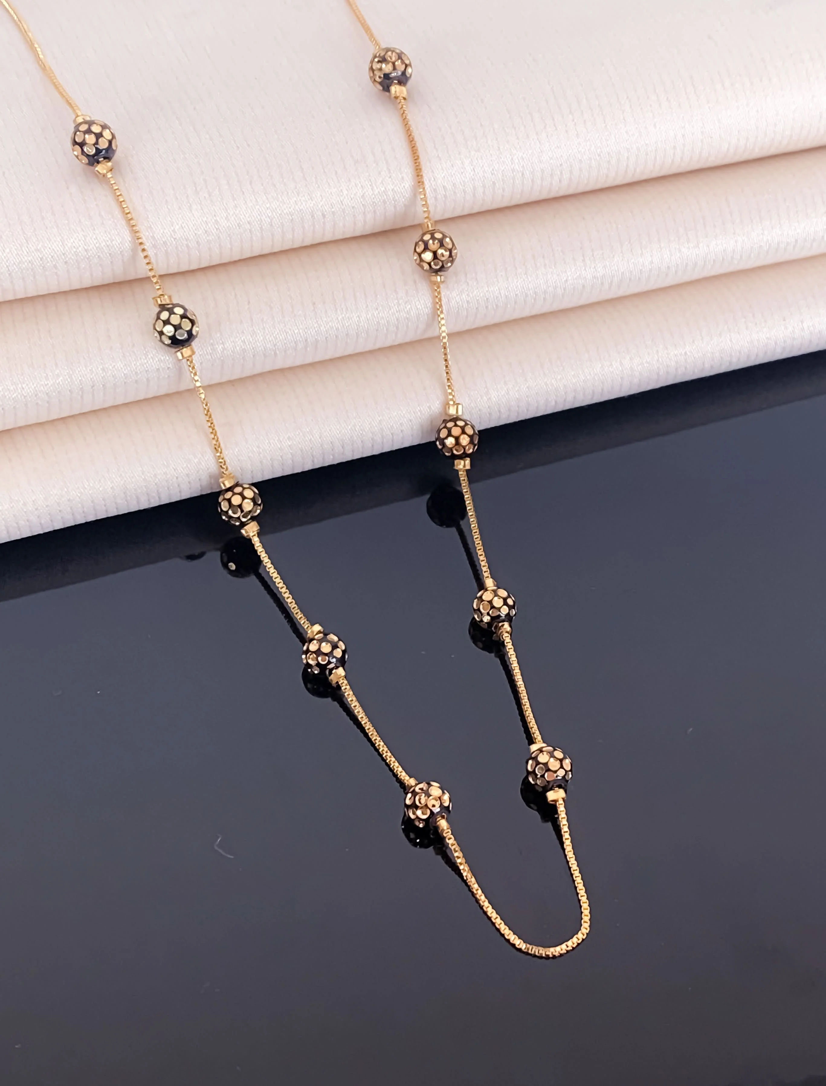 Polka Sphere Beads Gold Mala – Lightweight Designer Long Chain