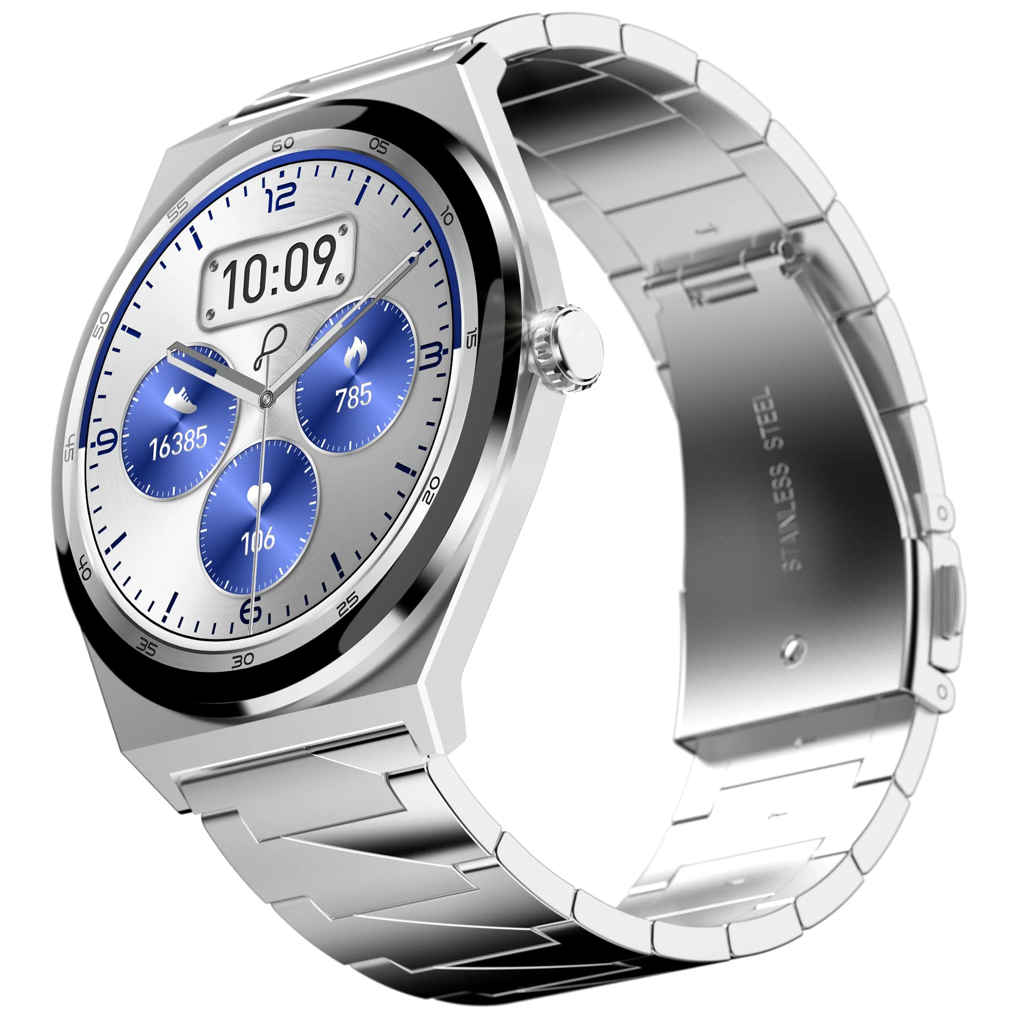 Pebble Royale Steel 1.43” Ultra AMOLED Smartwatch with Always-On Display, Bluetooth Calling, DIY Watch Faces, Slimmest Stainless Steel Body, Multiple Sports Modes – Premium Metal Smartwatch