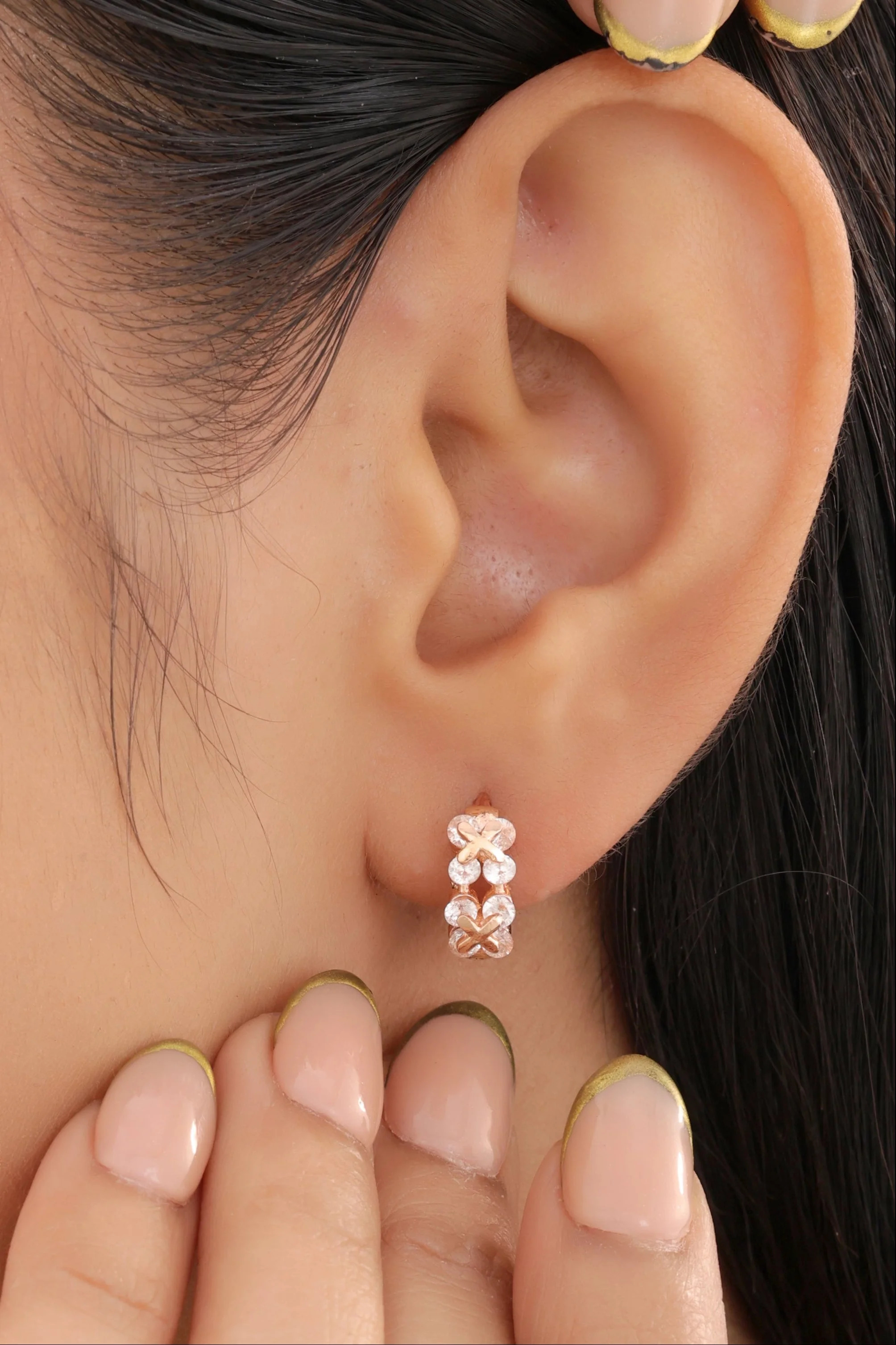 Buy 1 Get 1 Free -American Diamond Rose Gold Pleted Fancy Delicate Earrings Bali