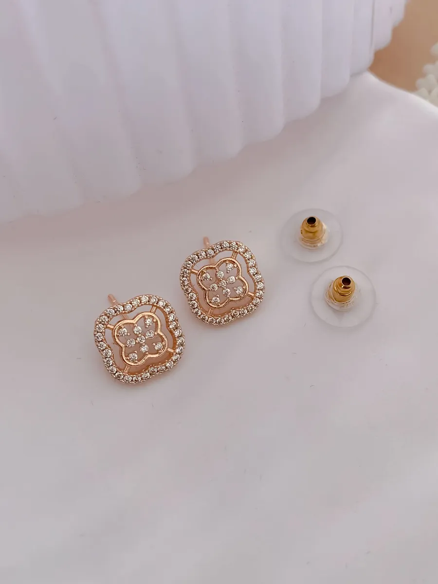 Buy 1 Get 1 Free -Fancy Rose Gold Plated Square Shape Bali Earrings