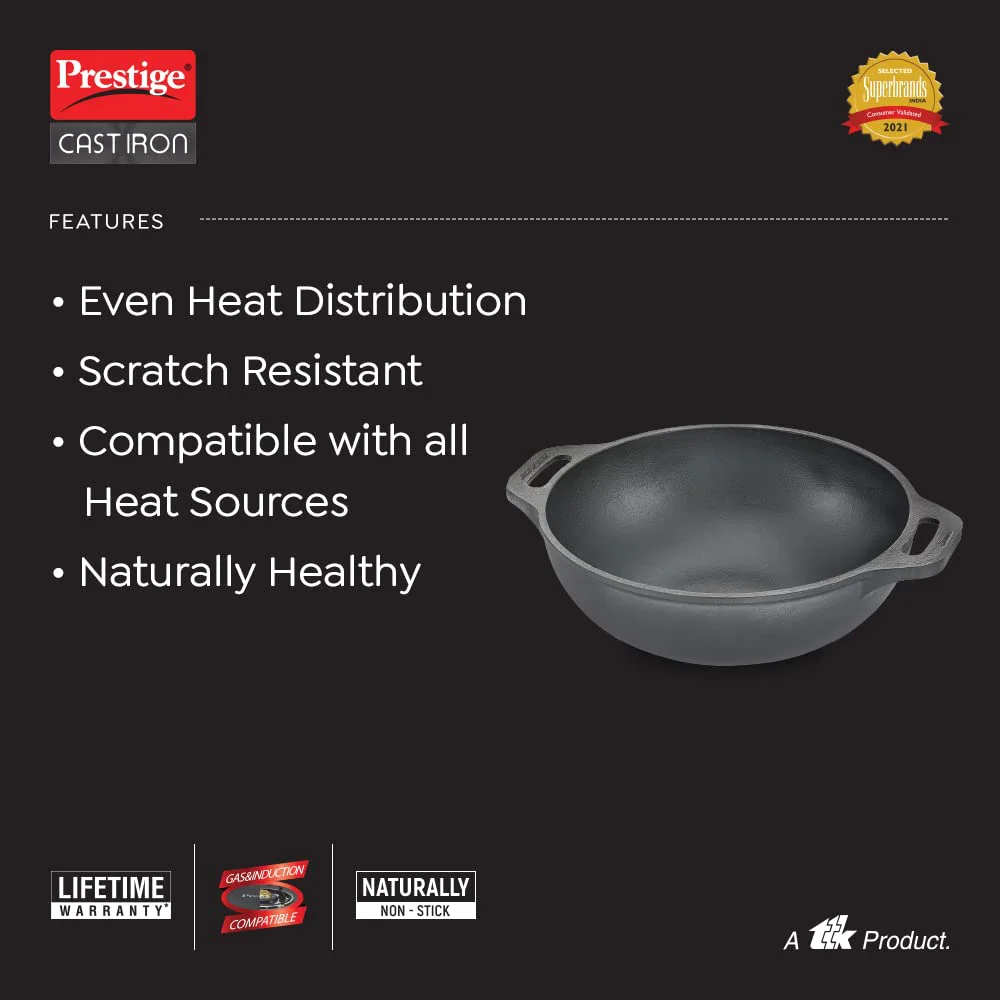 Prestige Cast Iron Kadai, 260 mm (Black) - image 5