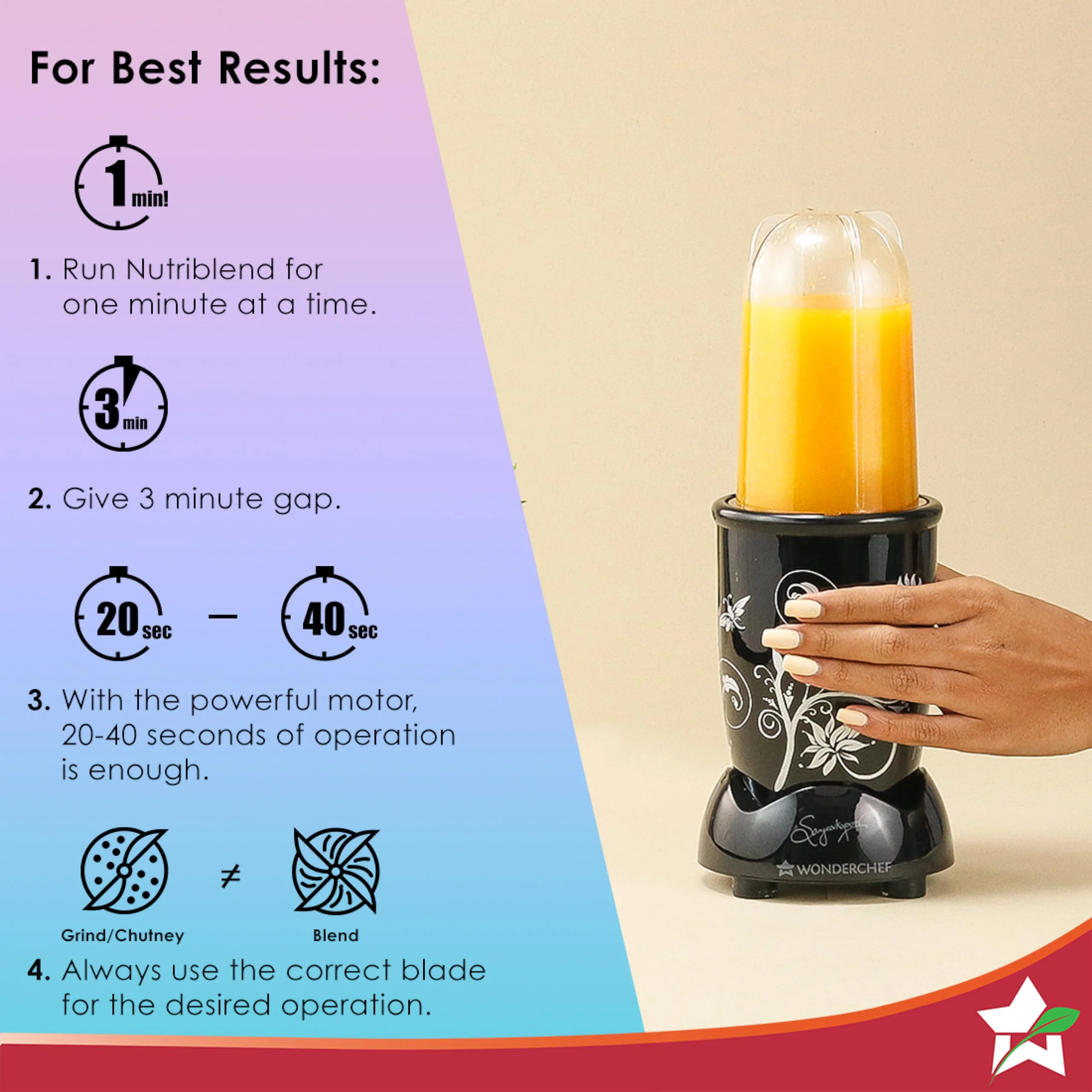 Wonderchef Nutri-blend Juicer, Mixer, Grinder| 500 watts 100% Full Copper Motor| Complete Kitchen Machine|4 Unbreakable Jars|2 Years Warranty|Recipe Book By Chef Sanjeev Kapoor|Black - image 4
