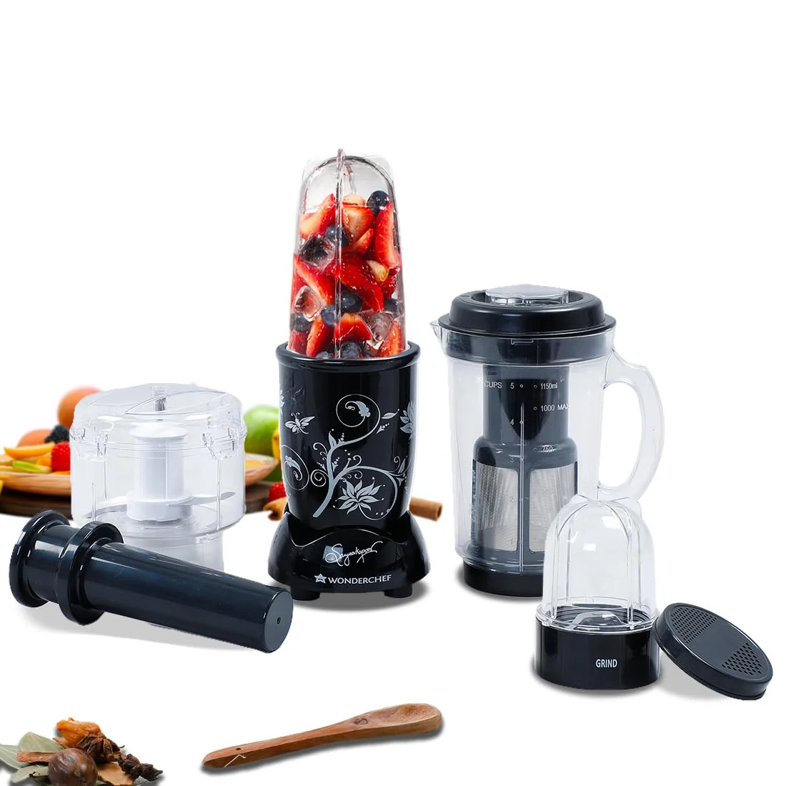 Wonderchef Nutri-blend Juicer, Mixer, Grinder| 500 watts 100% Full Copper Motor| Complete Kitchen Machine|4 Unbreakable Jars|2 Years Warranty|Recipe Book By Chef Sanjeev Kapoor|Black - image 1