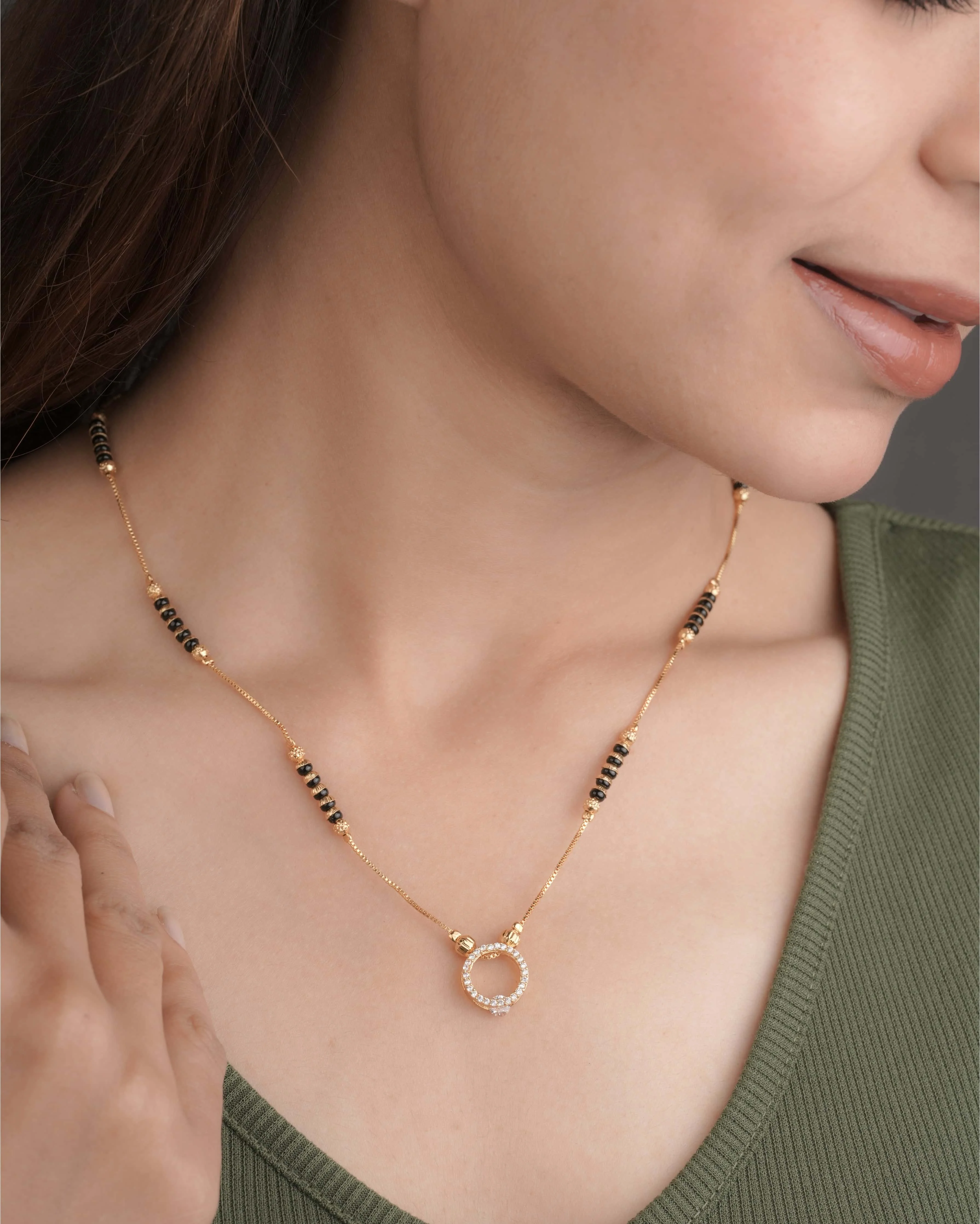 Buy 1 Get 1 Free -Gold Finish Circular Crystal Minimal Mangalsutra