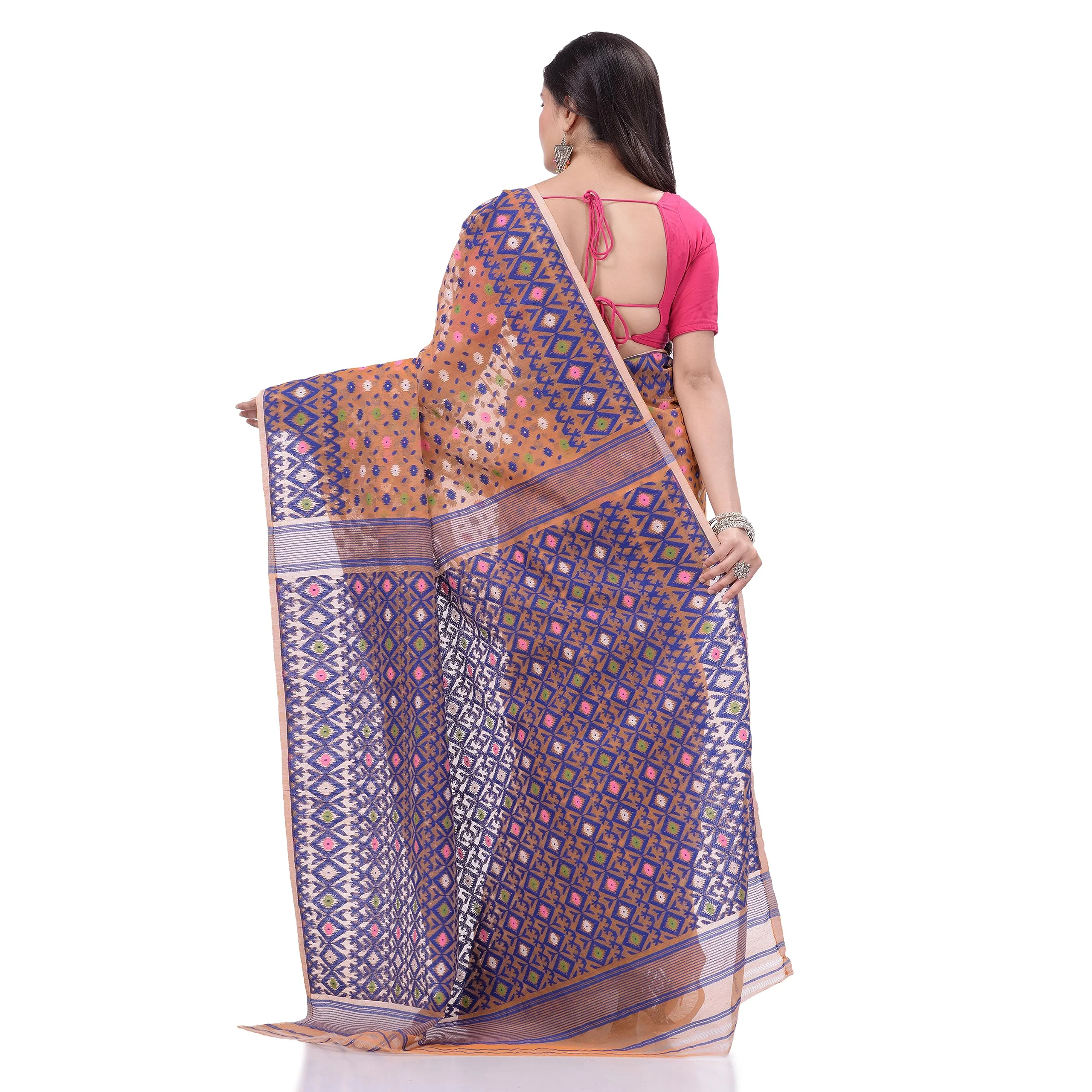 TANTLOOM Sparkle Diamond Resham Dhakai Jamdani Bengal Woven Handloom Pure Cotton Saree for Women Without Blouse Piece - image 3