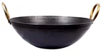 Craftenka Traditional Iron Kadhai Deep Bottom Kadai/Fry Pan/Frying Kadai Handmade Loha Lokhand with Golden Handle 11 INCH / 28 cm