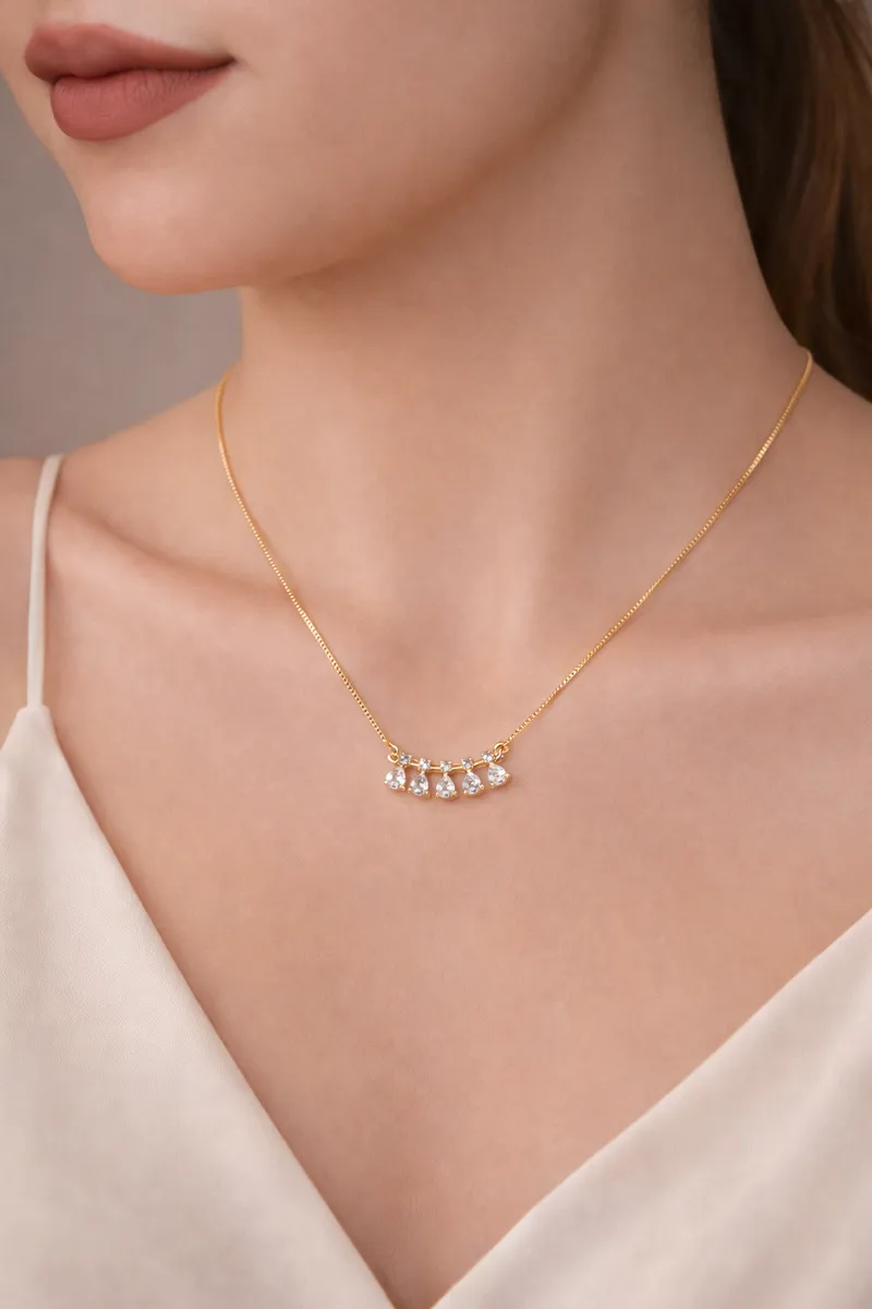 American Diamond Gold Plated Fancy Hanging Chain Pendent