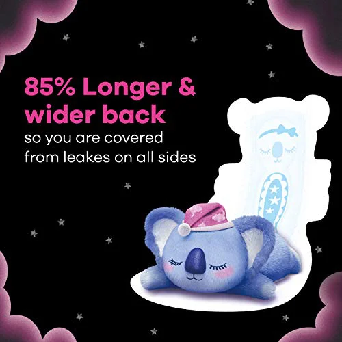 Whisper Bindazzz Night Koala Soft Sanitary Pads|Pack of 10 Pads|XXL+|upto 0% Leaks|60% Longer & wider back|Super Soft topsheet|Double hug wings|Irritation free|36 cm Long|With disposable wrap - image 4