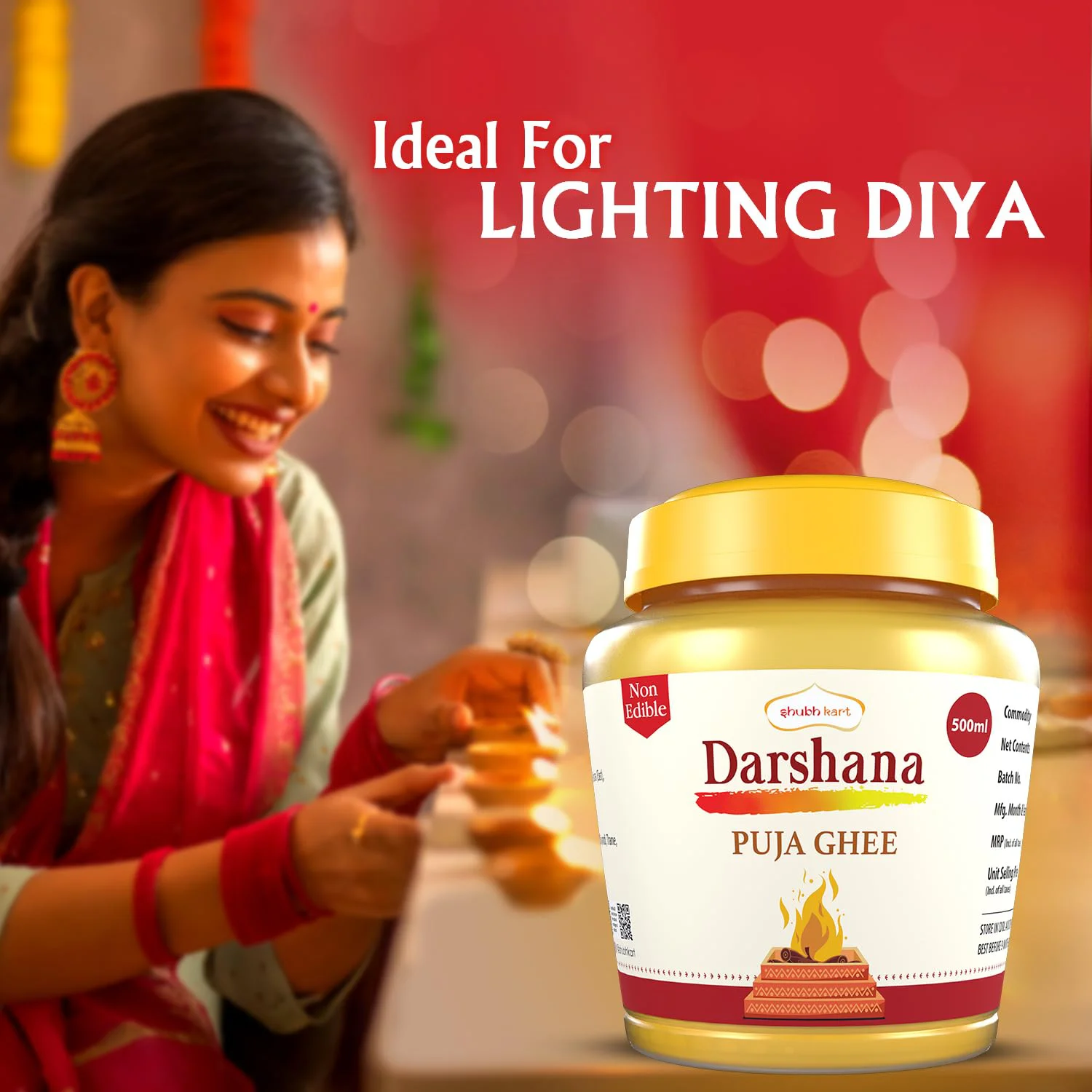 Shubhkart Darshana Puja Ghee - 500 ML for Daily Puja, Festivals| Puja Deepam Oil (Ghee for Pooja) Puja Ghee for Diya or lamp and Wicks or Batti | Rich in Aroma - 500ml Jar Pack | Non-Edible - image 5