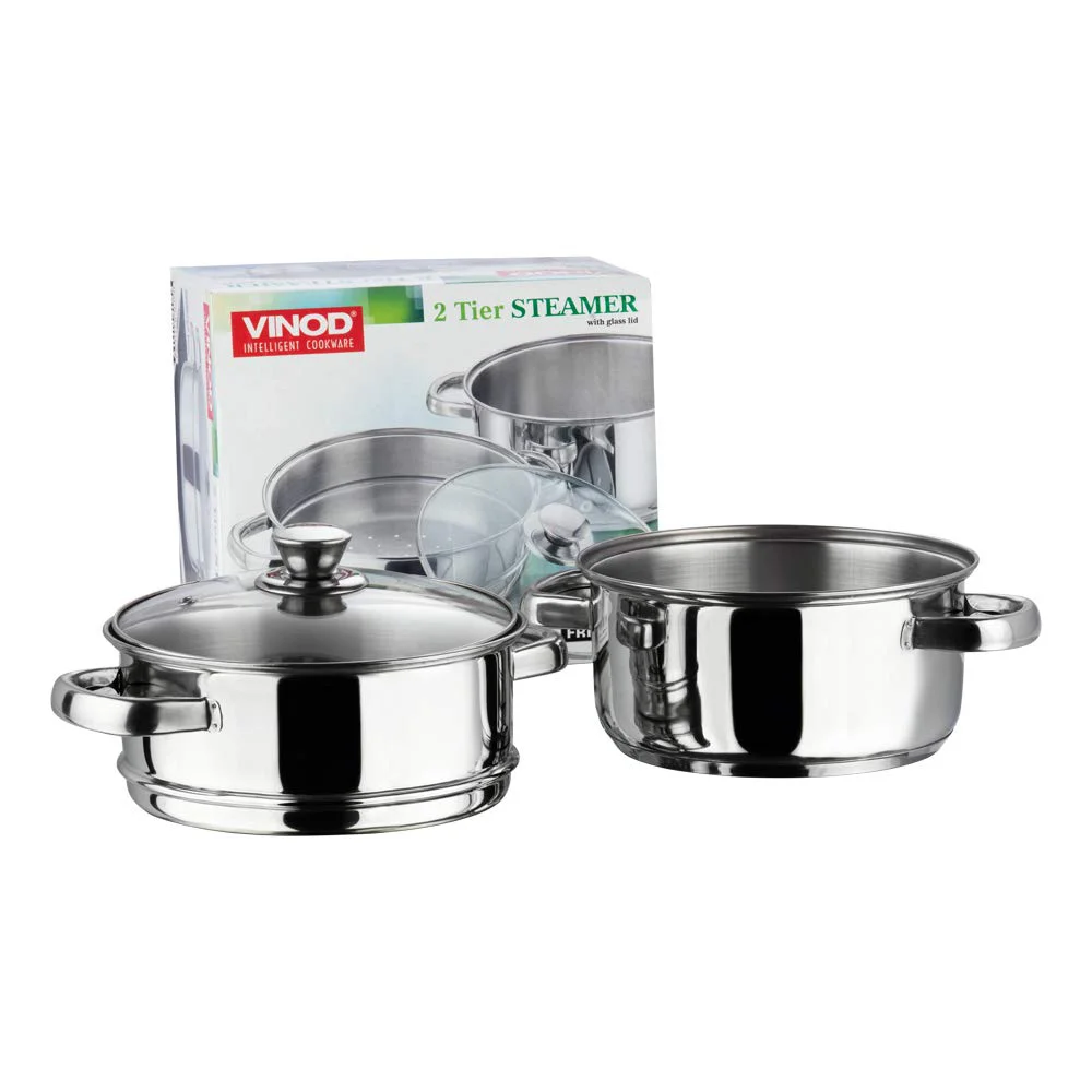Vinod Stainless Steel Steamer 2 Tier with Glass Lid 18 cm | 2.5 mm Thick Base | Multi Purpose Momos, Modak Maker Steamer | Induction and Gas Base | 2 Year Warranty - Silver - image 4