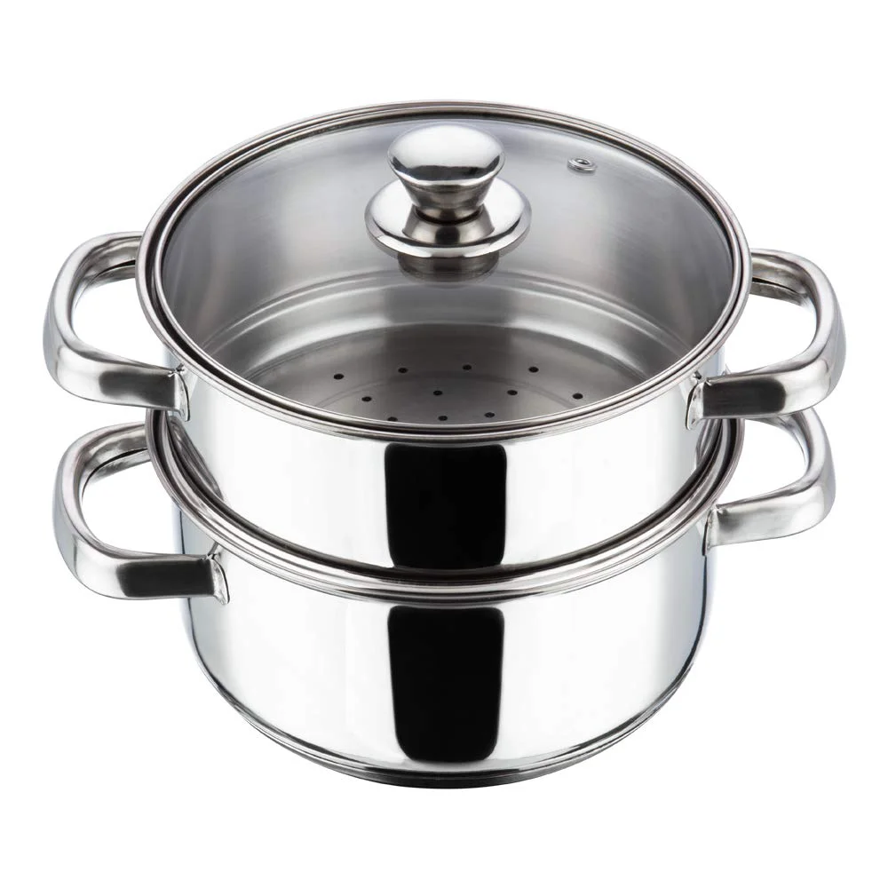 Vinod Stainless Steel Steamer 2 Tier with Glass Lid 18 cm | 2.5 mm Thick Base | Multi Purpose Momos, Modak Maker Steamer | Induction and Gas Base | 2 Year Warranty - Silver - image 1