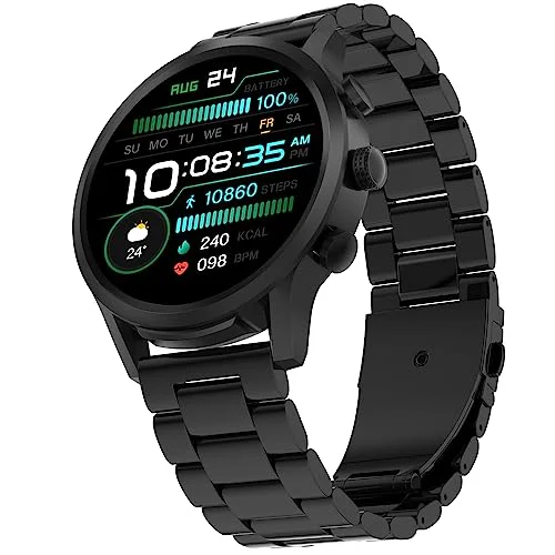 Fire-Boltt Newly Launched Infinity Luxe Vivid 1.6” HD Round Display, Stainless Steel Luxury Smartwatch 4GB Inbuilt Storage, Bluetooth Calling, TWS Connectivity, 100+ Watch Faces (Black)
