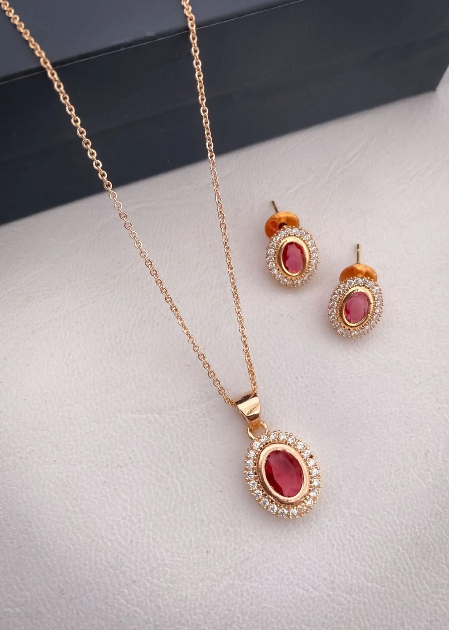 Rose Gold Oval Halo Pendant Set with CZ Stones