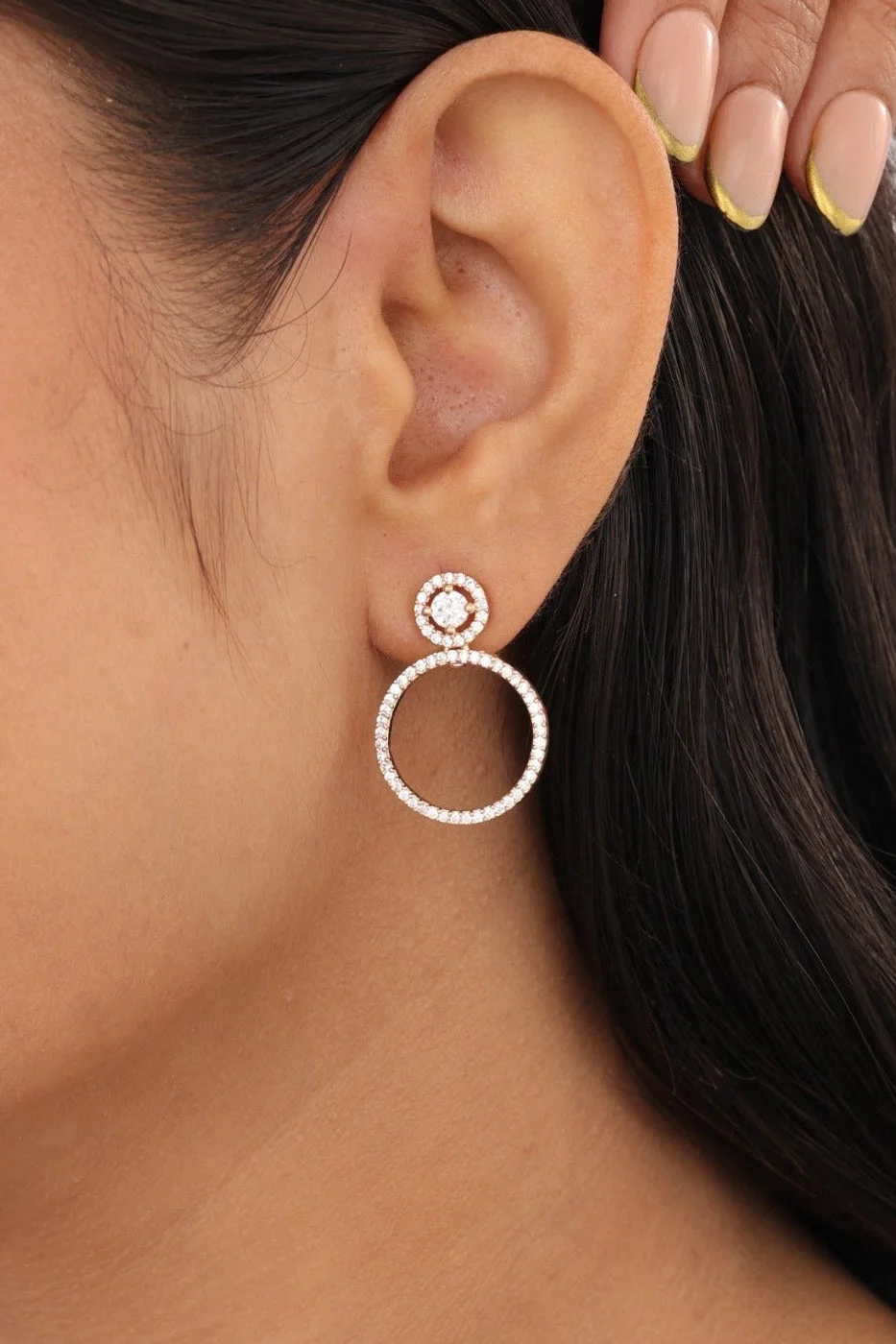 Buy 1 Get 1 Free - Double Circle CZ Drop Earrings