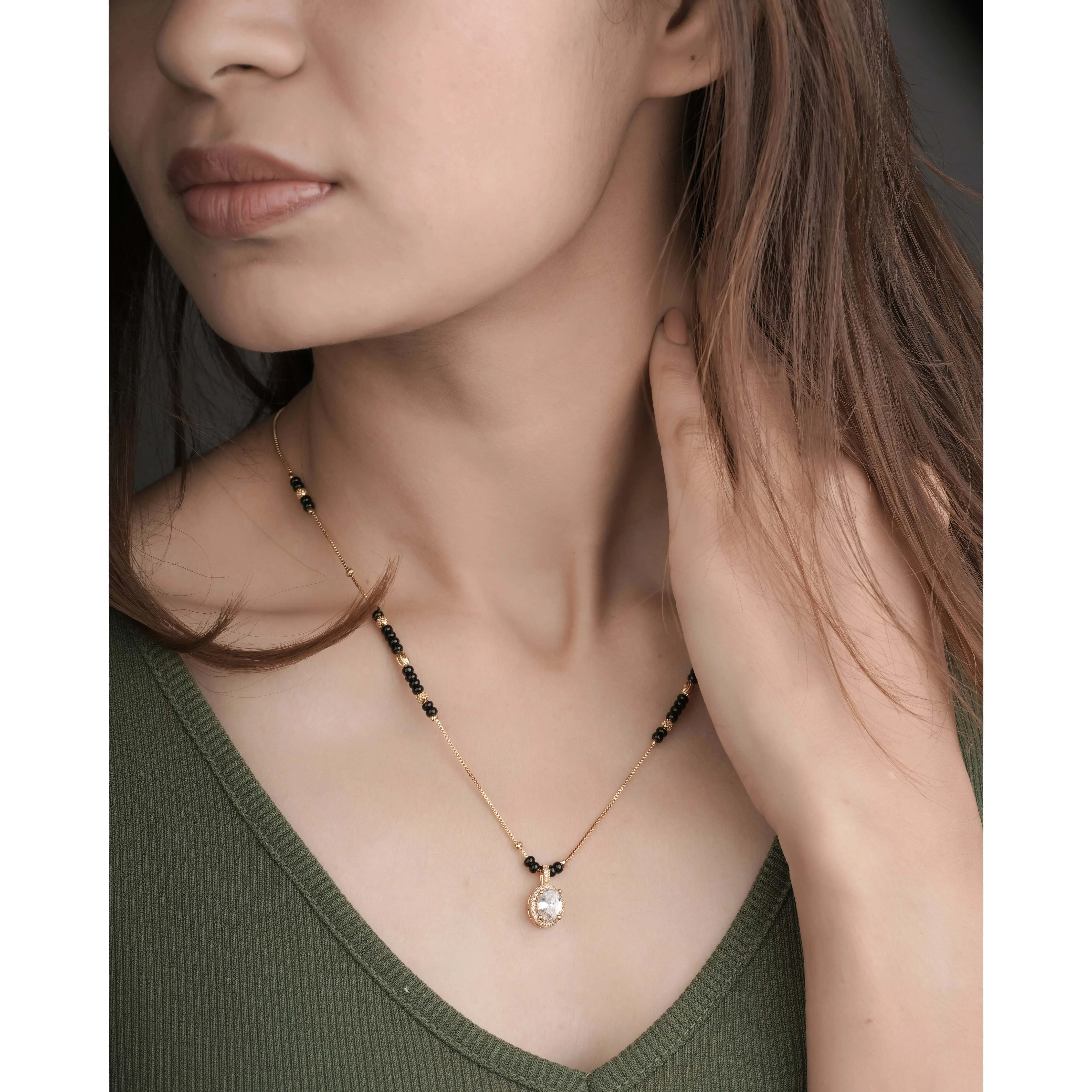 Buy 1 Get 1 Free -Gold Finish Oval CZ Drop Mangalsutra