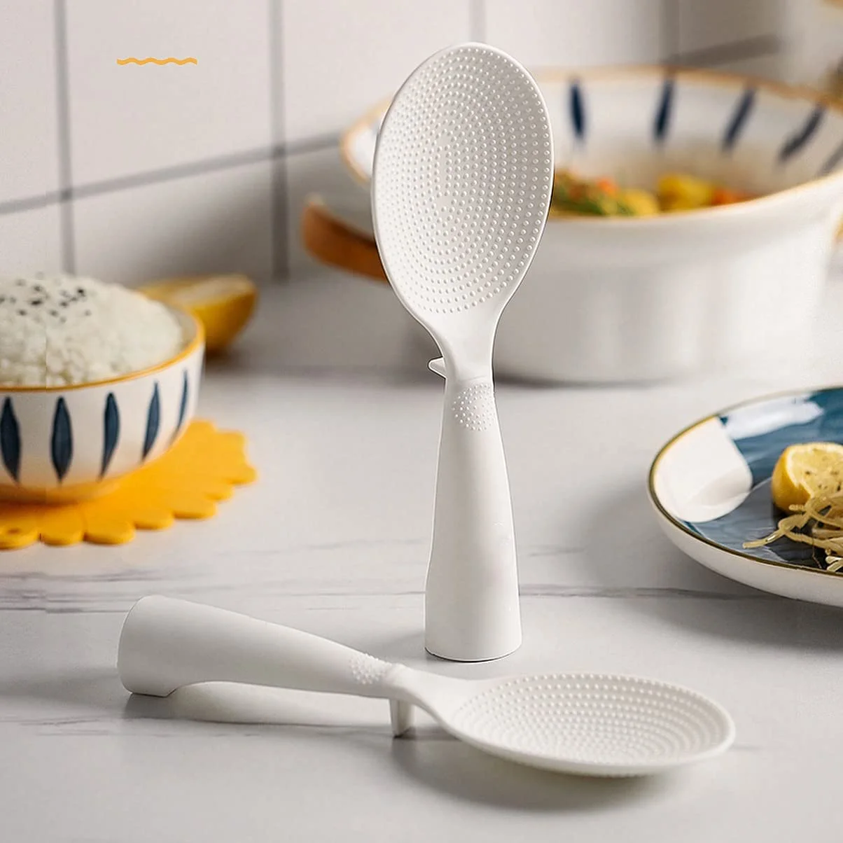 Wolpin 1 Pc Non Stick Rice Serving Spoon & Cooking Spoon for Kitchen, Kitchen Tools Spatula (Plastic), 20.5 x 7 cm - image 2