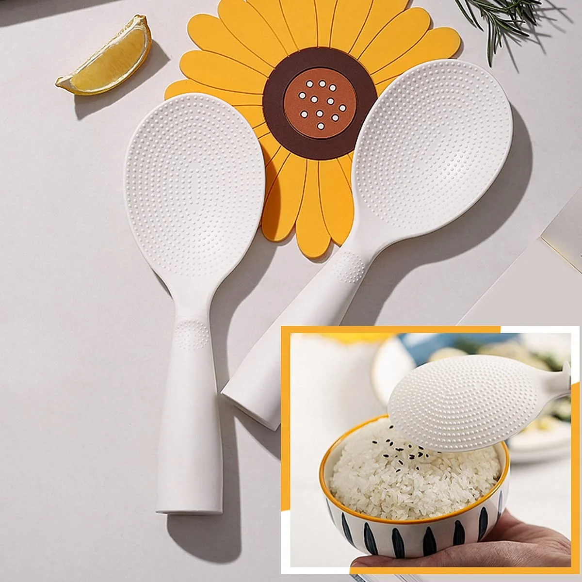 Wolpin 1 Pc Non Stick Rice Serving Spoon & Cooking Spoon for Kitchen, Kitchen Tools Spatula (Plastic), 20.5 x 7 cm - image 5