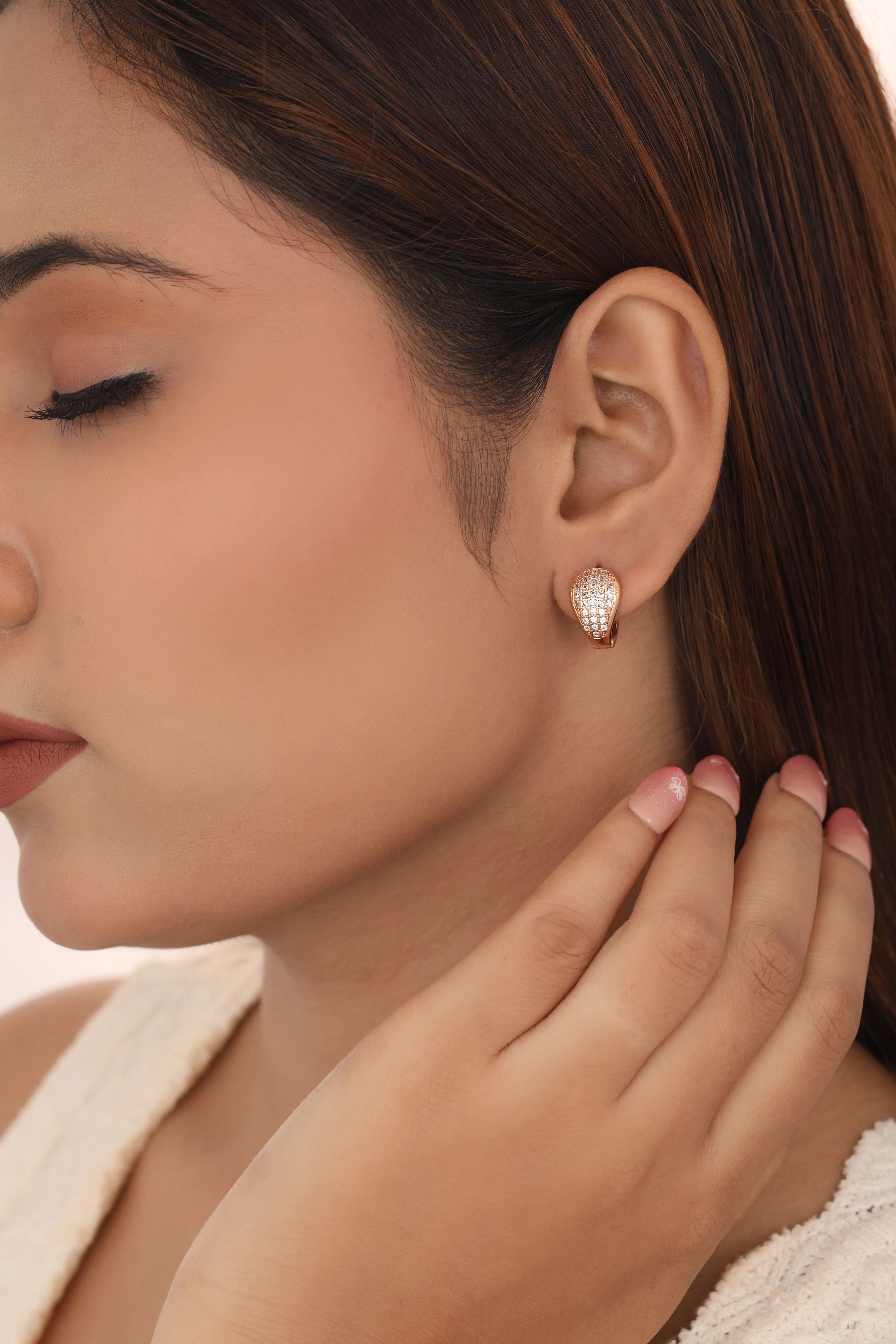 Buy 1 Get 1 Free -American Diamond Rose Gold Fancy Delicate Bali Earrings