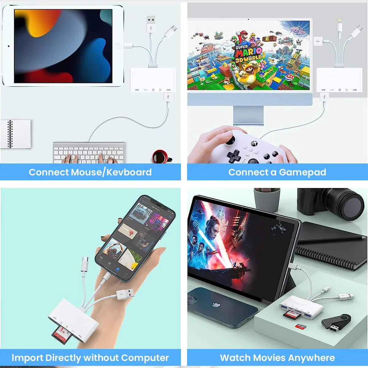Verilux® Card Reader 5 in 1 SD Card Reader Micro SD Card Reader with Light-ning Port and 2 USB3.0 Ports Memory Card Reader Support Charging and High Speed Transfer for iPhone, iPad, PC, Laptop - image 4