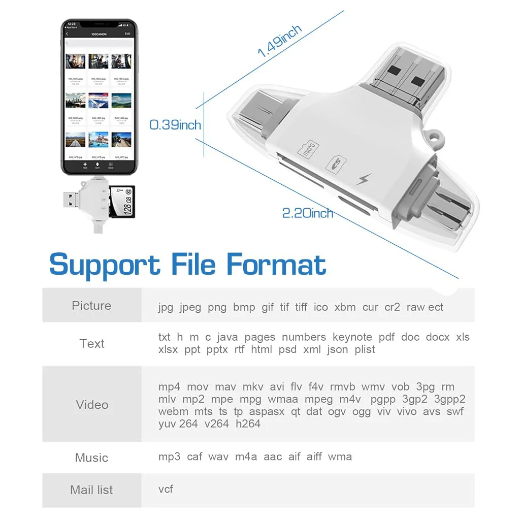 Verilux® Multiport Card Reader SD/Micro SD Card Reader for iPhone/ipad/Android/Mac/PC, Portable Memory Card Reader with TYPC C Charging Function, Universal 4 in 1 SD/Micro SD Card Reader - image 2
