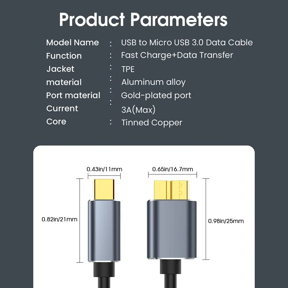 Verilux USB Type C to Micro B 3.0 Cable,0.5m/ 5Gbps External Hard Drive Cable Compatible with MacBook Pro/Air, Toshiba, WD External Hard Drive, Galaxy S8/S9/S10/S10+, My Passport Elements, Grey - image 3
