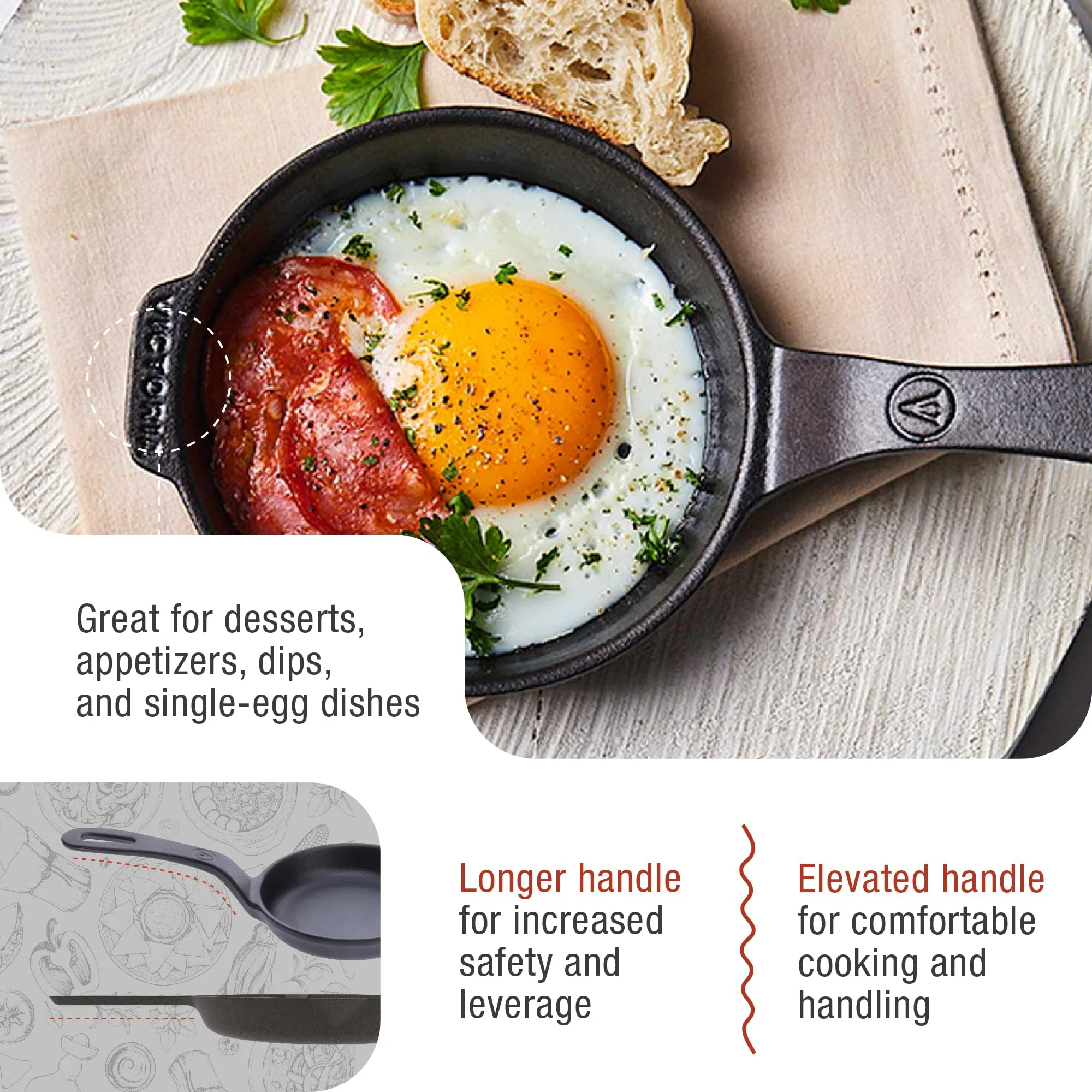 Victoria Mini Skillet Cast Iron Small Frying Pan Seasoned with 100% Kosher Certified Non-GMO Flaxseed Oil, 4.7", Black - image 5