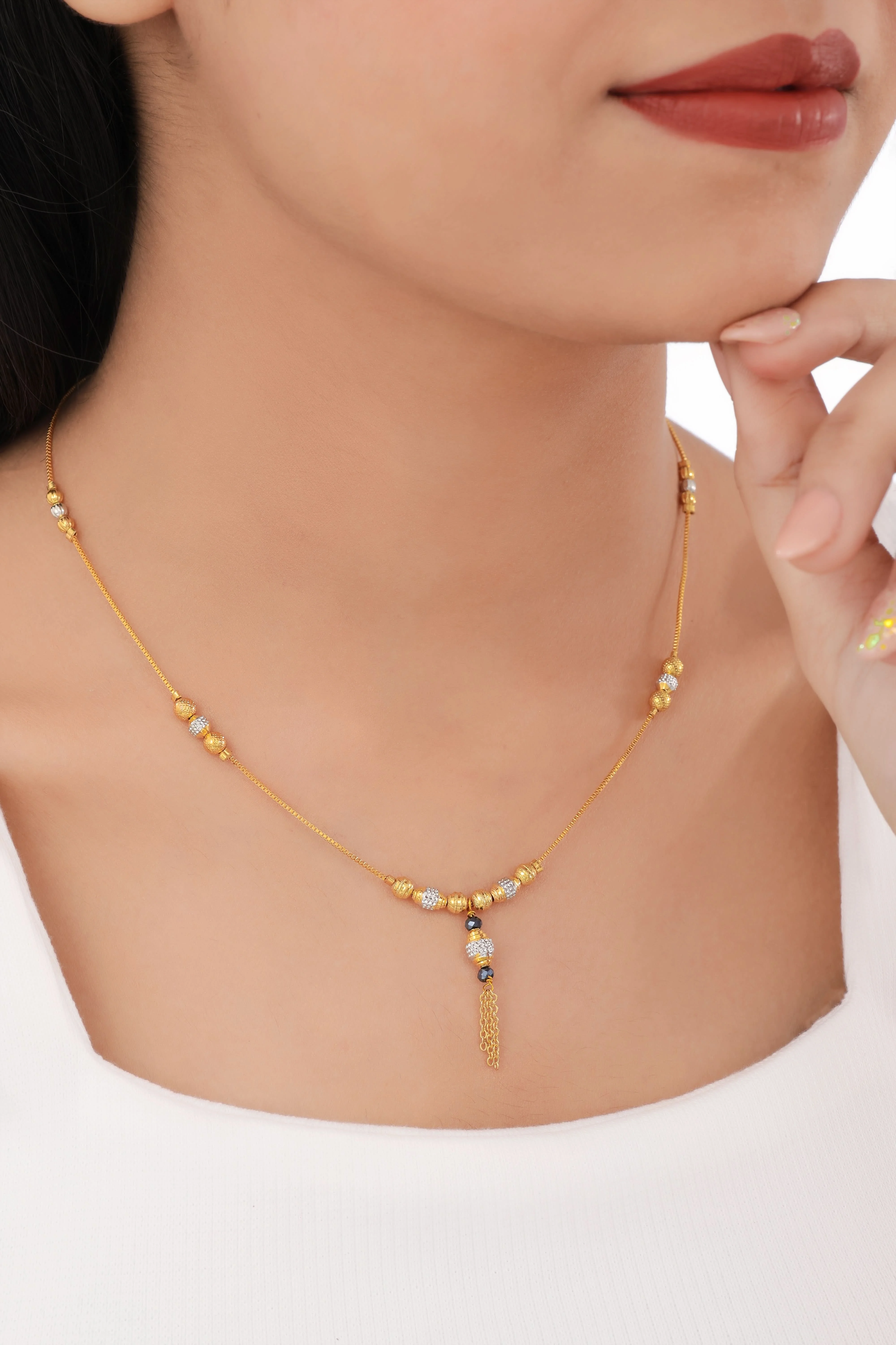 Buy 1 Get 1 Free -  Gold Bead Drop Mangalsutra | Minimal CZ Ball Tassel Design