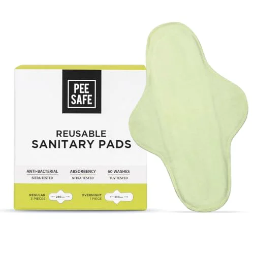 Pee Safe Reusable Sanitary Pads For Women | Anti-Bacterial | Superb Absorbency | Lasts Up To 60 Washes | 3 Regular Pads + 1 Overnight Pad | Skin Friendly |  Comfortable & Easy TO Use | Pack of 4