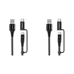 Ambrane 2 in 1 Type-C & Micro USB Cable with 3A Fast Charging Mobile Cable, 480 mbps Data Sync, Quick Charge 3.0, 1m Braided Cable, Compatible with All Type-C & Micro USB Devices (ABDC-10, Black)