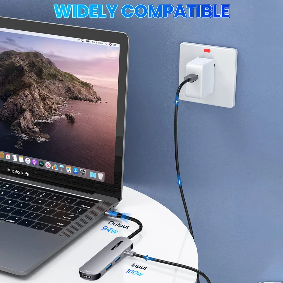 Verilux® USB C HUB 4 in 1 USB C to HDMI Adapter with 4K@30Hz HDMI, 2.0/3.0 USB Adapter Multiple Port, PD 100W & USB C Data Port USB Type C Hub for Laptop, MacBook Pro Air 20CM USB Hub Long Cable - image 5