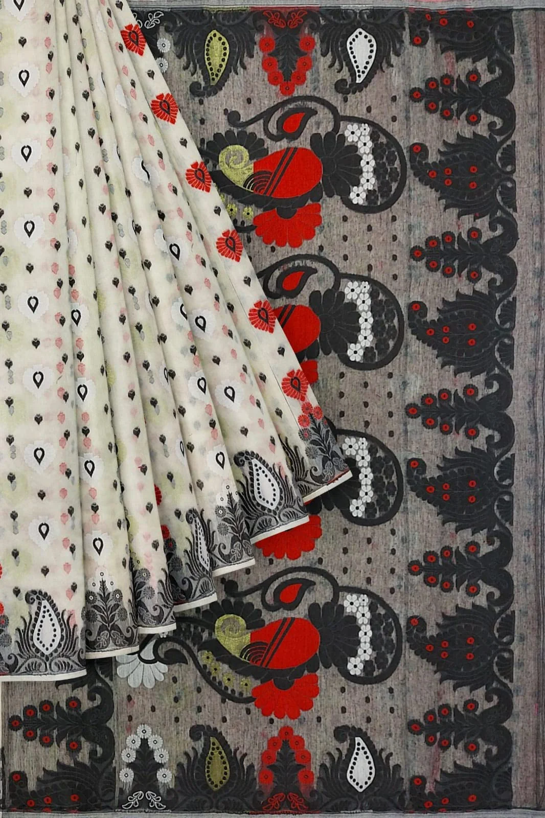 Saree Niketan Women's Traditional Bengal Cotton Silk Jamdani Saree (white) - image 4