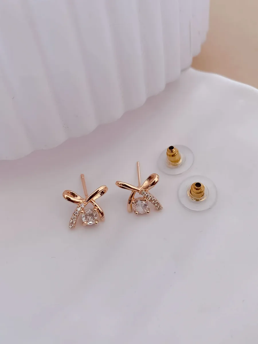 Buy 1 Get 1 Free -American Diamond Rose Gold Plated Fancy Bali Earrings