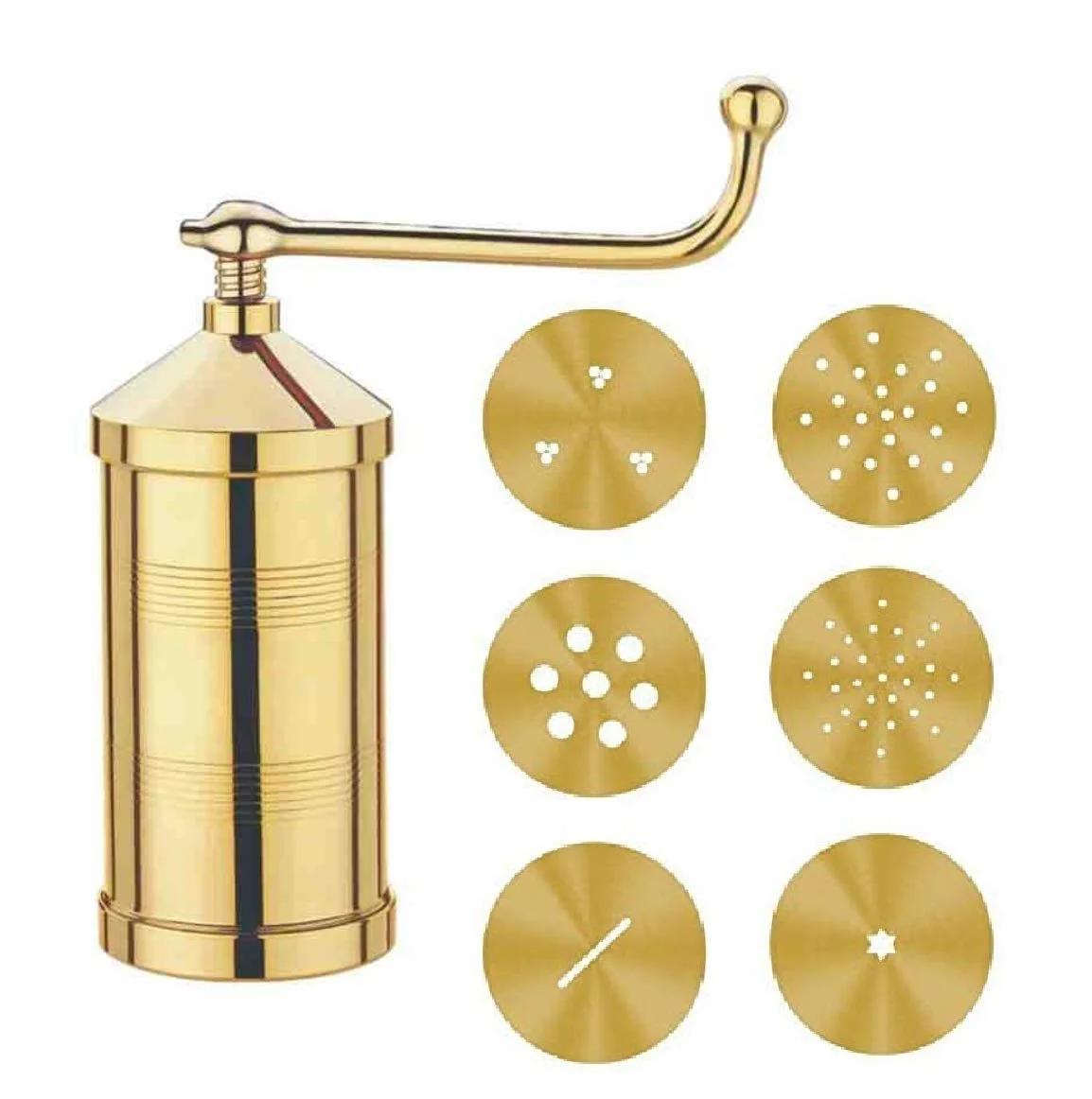Whizzo Pure Brass 450gm Sev Sancha Machine with Free 6 Different Jali for Making Different Types of Sevaiya, Sev, Gathiya Murukku, Chakli, Bhujia Etc - image 1