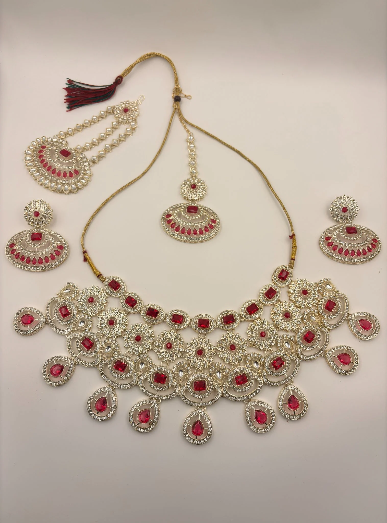 Noor-E-Rajwada Haar Ruby Necklace Set – 5-Piece Bridal Jewellery