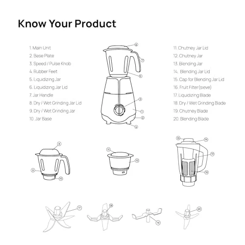 Wipro Elato FMG207 1000 Watt Mixer Grinder with 4 Jars(Wet Grinding Jar (1.5 L) + Dry Grinding Jar (1.2 L) + Chutney Jar (0.5 L) + Juicer (1.2 L)), 100% Copper Motor, 5 Years Motor Warranty,White - image 4