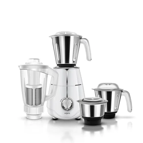 Wipro Elato FMG207 1000 Watt Mixer Grinder with 4 Jars(Wet Grinding Jar (1.5 L) + Dry Grinding Jar (1.2 L) + Chutney Jar (0.5 L) + Juicer (1.2 L)), 100% Copper Motor, 5 Years Motor Warranty,White - image 1