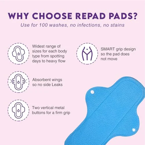 Re:Pad Reusable Sanitary Pads for women, | (3 Pads for moderate flow (Pink) + 1 Pad for heavy flow (Blue) + 1 Leak Proof Sanitary Pad Pouch) | Lasts Up To 1.5 Years | Skin Friendly for women - image 5