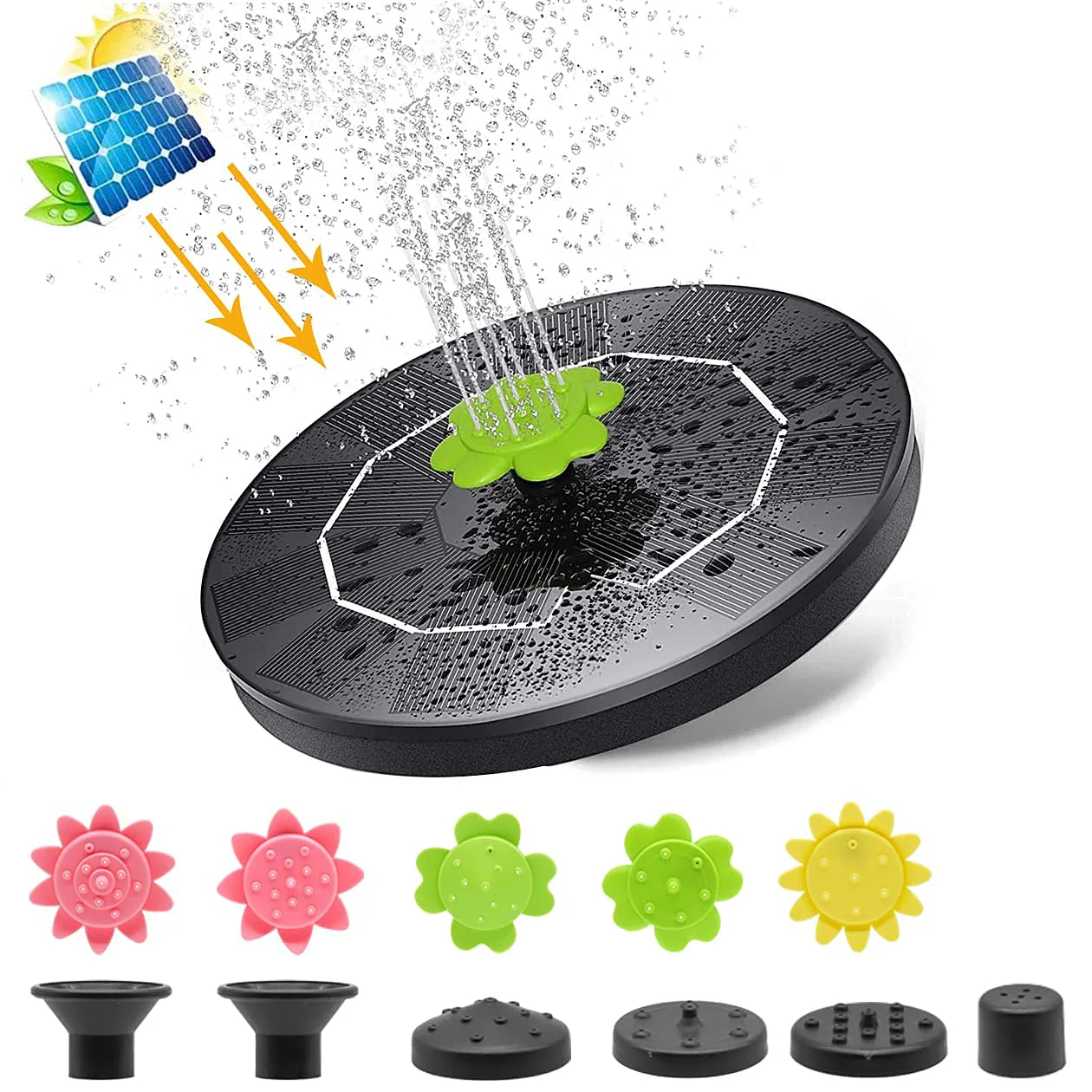 Verilux® Solar Fountain, 3W Solar Power Mini Water Fountain with 11 Nozzles, Solar Power Water Fountain, Floating Fountain Pump for Bird Bath, Small Pond, Pool, Fish Tank,Garden Decoration