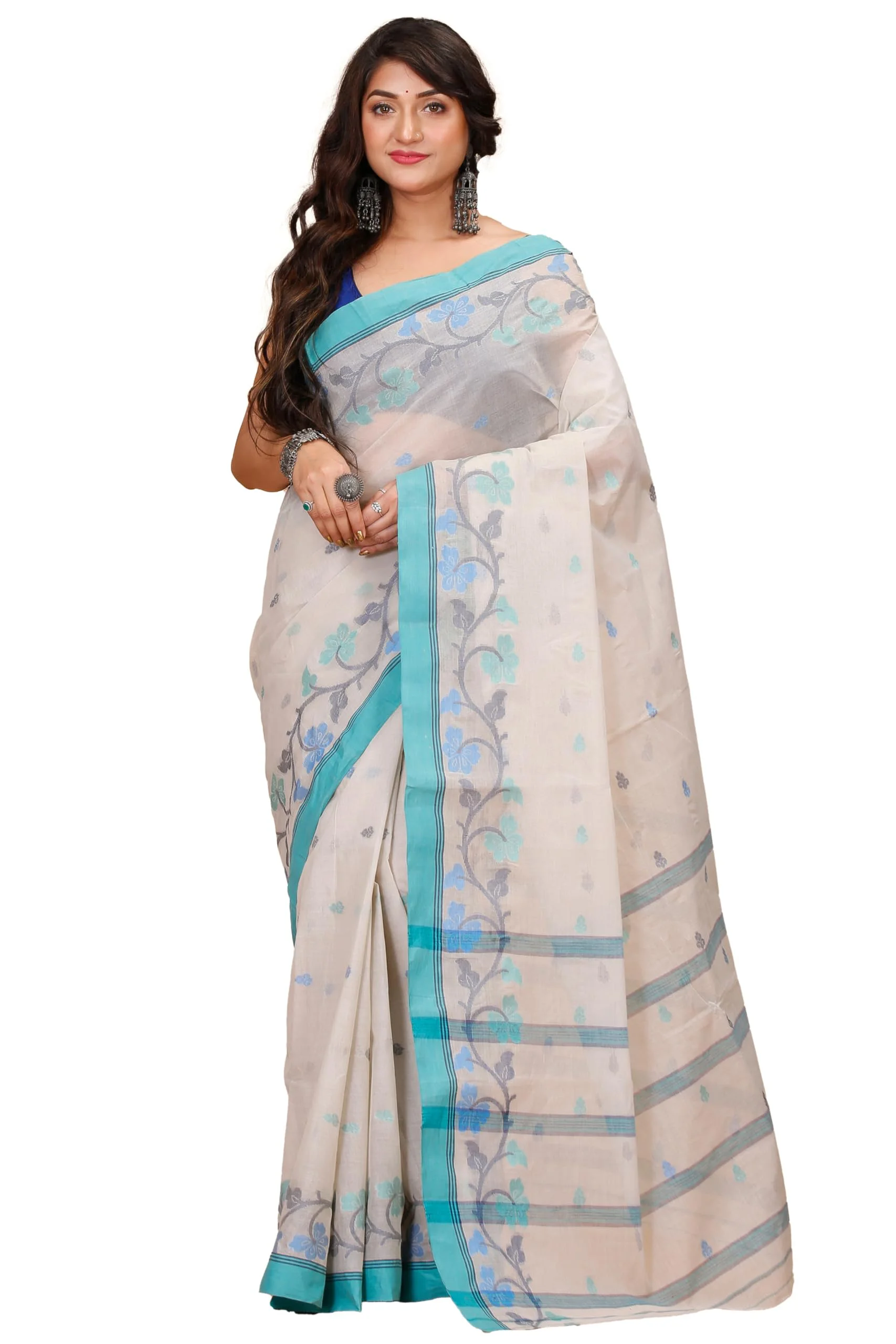 Tant Story Women's Traditional Bengal Trending Tant Handloom Pure Cotton Tangail Saree without Blouse Piece (Off White) - image 2