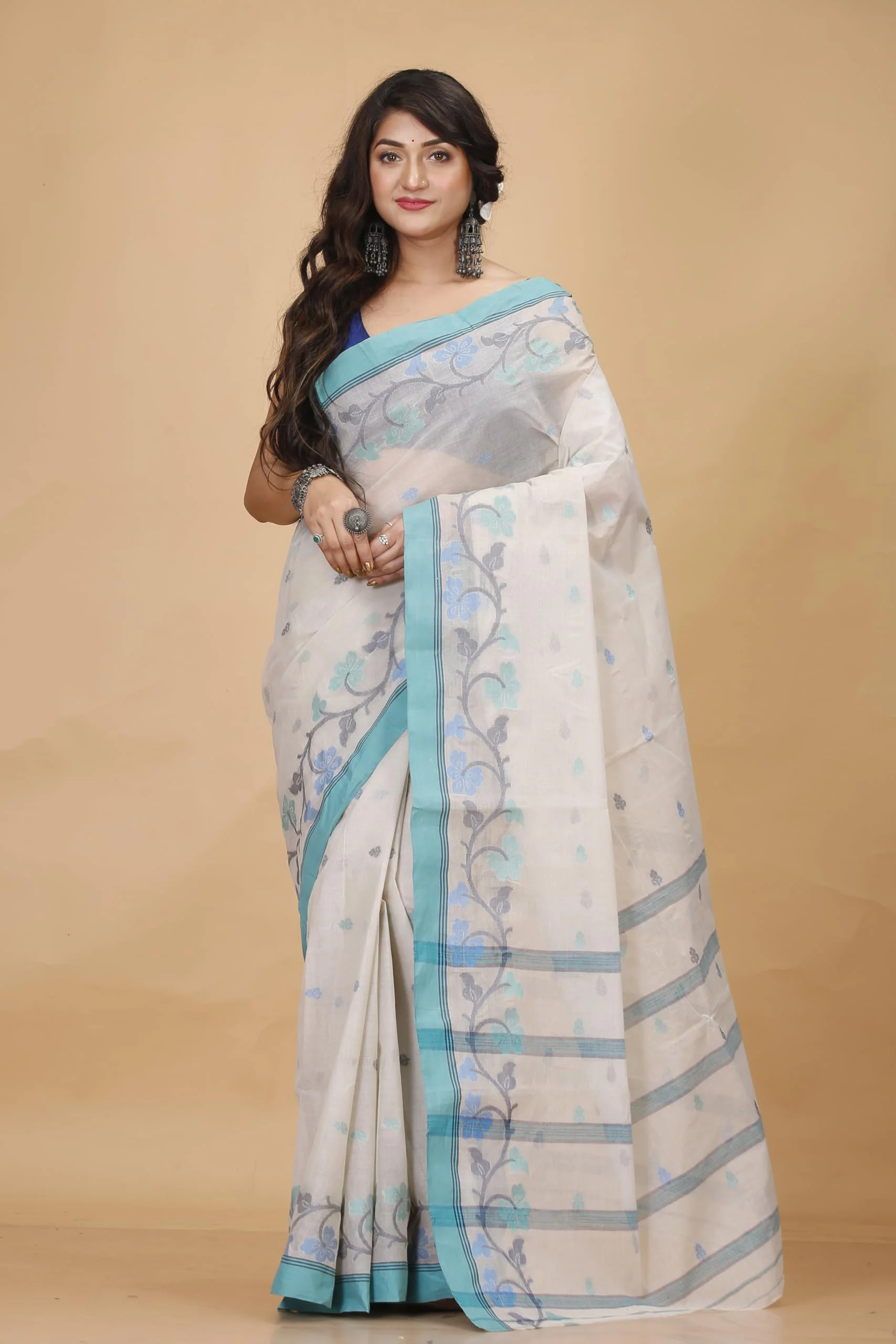 Tant Story Women's Traditional Bengal Trending Tant Handloom Pure Cotton Tangail Saree without Blouse Piece (Off White) - image 3
