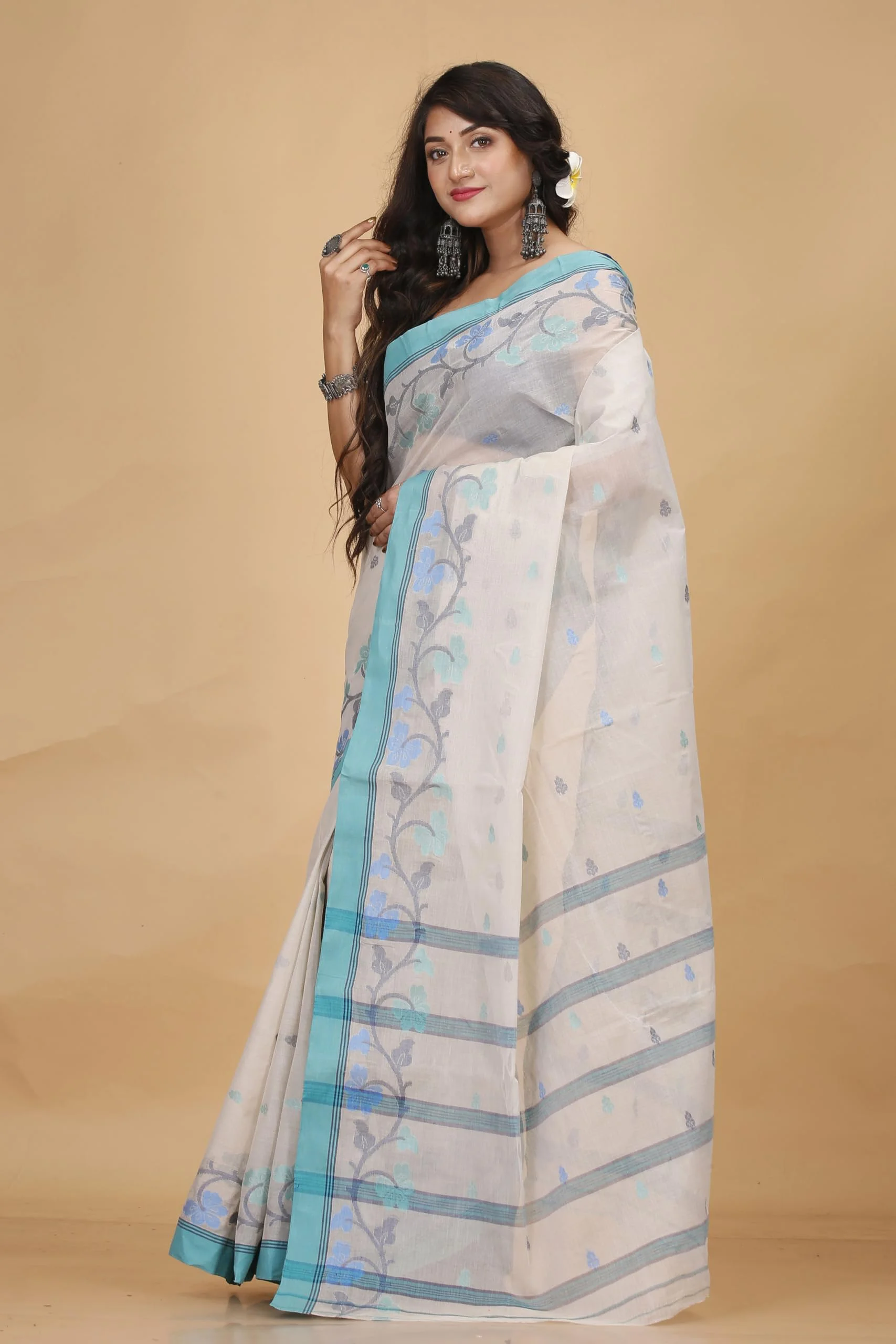 Tant Story Women's Traditional Bengal Trending Tant Handloom Pure Cotton Tangail Saree without Blouse Piece (Off White) - image 5