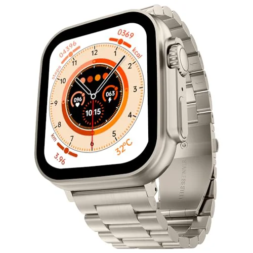 Fire-Boltt Gladiator 1.96" Biggest Display Luxury Stainless Steel Smart Watch with Bluetooth Calling, Voice Assistant &123 Sports Modes, 8 Unique UI Interactions, 24/7 Heart Rate Tracking (Light Gold)