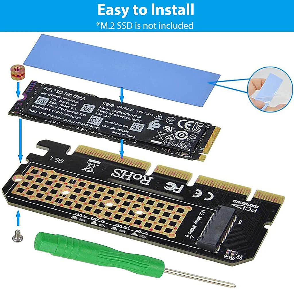 Verilux® NVME Adapter PCIe x16 with Gel Pad, M.2 NVME or AHCI SSD to PCIE 3.0 Adapter Card for Key M 2230, 2242, 2260, 2280 Size M.2 SSD, Support PCIe x4 x8 x16 Slot - image 5