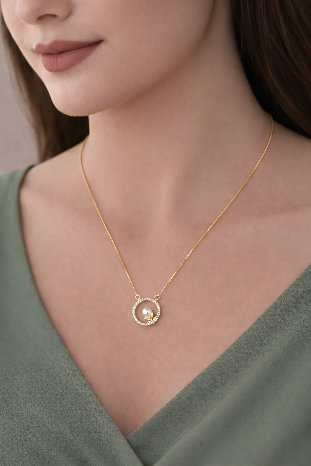 American Diamond Gold Plated Fancy Round Shape Delicate Chain Pendent