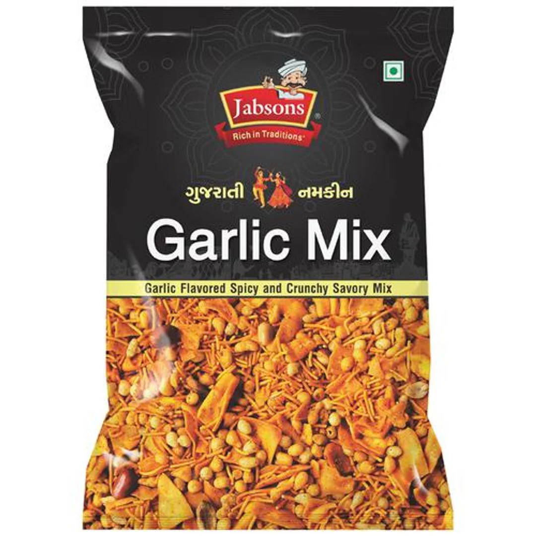 JABSONS Gujarati Namkeen - Garlic Mix, Spicy, Crunchy & Savoury Snack, 120 g - image 1