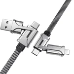 Verilux 4 in 1 Charging Cable USB A Type C to Type C Light-ning 60W Fast Charging Cable Nylon Braided for iOS/Android Compatible with iPhone, iPad, Samsung Galaxy, Huawei, PC, HTC, OnePlus-1.2M, Grey